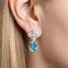 Aqua Blue Pavé Clovers Emerald-Cut Studs | Pastel