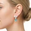 Aqua Blue Pavé Clovers Emerald-Cut Studs | Pastel
