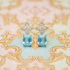Aqua Blue Pavé Clovers Emerald-Cut Studs | Pastel