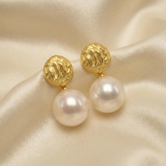 Edison Freshwater Pearl Molten Gold Drop Earrings | Orante