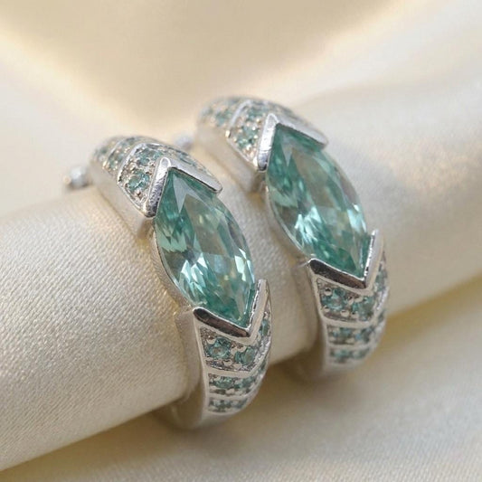 2CT Blue Marquise Moissanite Pavé Huggie Hoops | Pastel