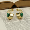 Natural Green Malachite Fluted Gold Hoops | Ornate