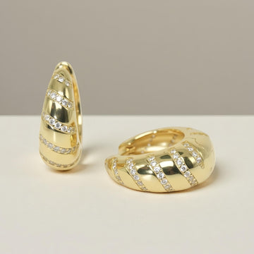 Tapered Spiral CZ Pavé Dome Statement Gold Hoops | Aria