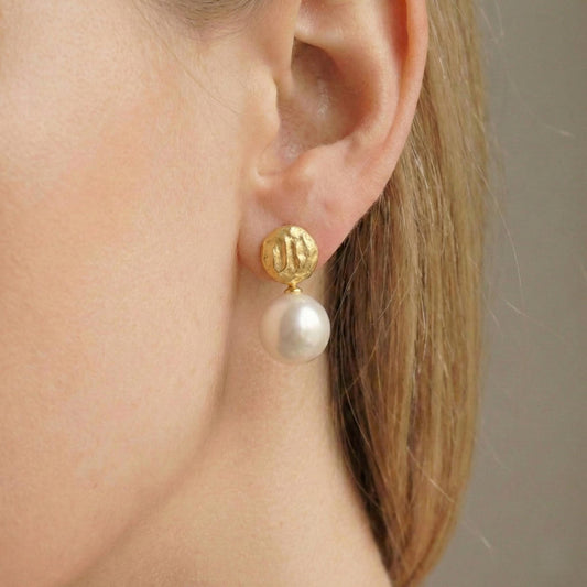 Edison Freshwater Pearl Molten Gold Drop Earrings | Orante
