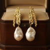 Vintage Baroque Pearl Molten Gold Dangles | Ornate