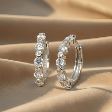 1.14CT Moissanite Bezel Bubble Silver Huggie Hoops | Aria